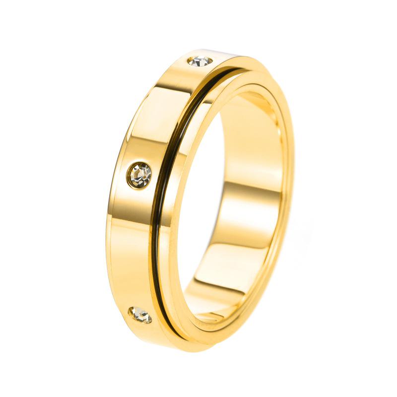 Elegant 5mm Colorfast Titanium Steel Rotating Rings with Inlaid Diamonds for Couples