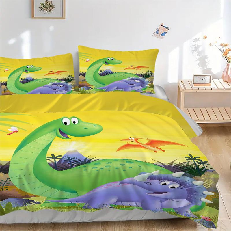 3pcs Dinosaur, Prehistoric Bedding Set - 1 Duvet Cover + 2 Pillowcases(Core Not Included), Machine Washable Polyester, All-Season Comfort, B 135x200cm