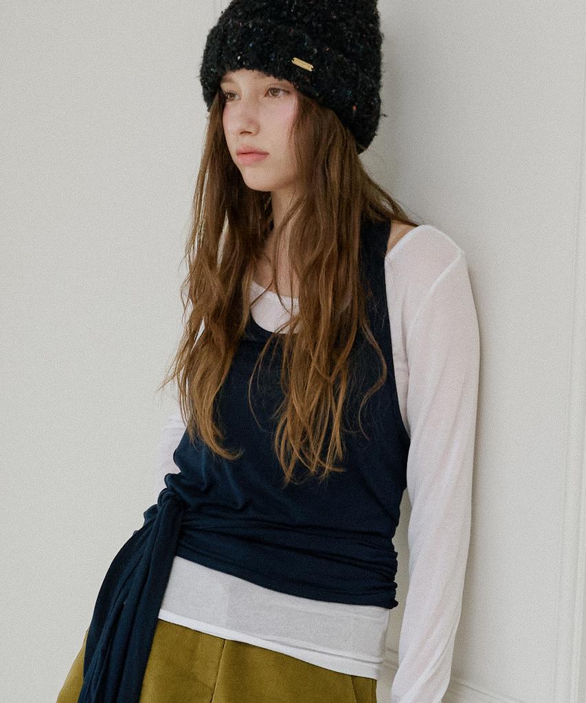LETTER FROM MOON Halterneck Layered Soft Top (Navy)