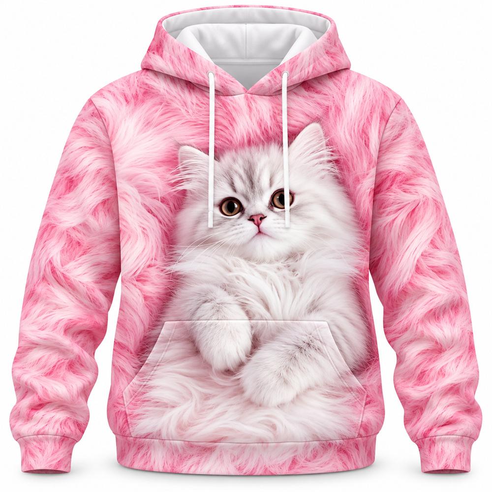 3D Print Cute Cat Hoodie For Men Women Fluffy Kitten Pattern Pullover Hoodie Animal Lover Gift Graphic Hooded Sweatshirt Trend