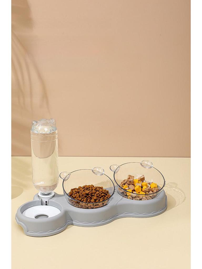 Dreifach-Napfset für Katzen und Hunde: Auslaufsicherer Doppelnapf mit automatischer Wasserzufuhr