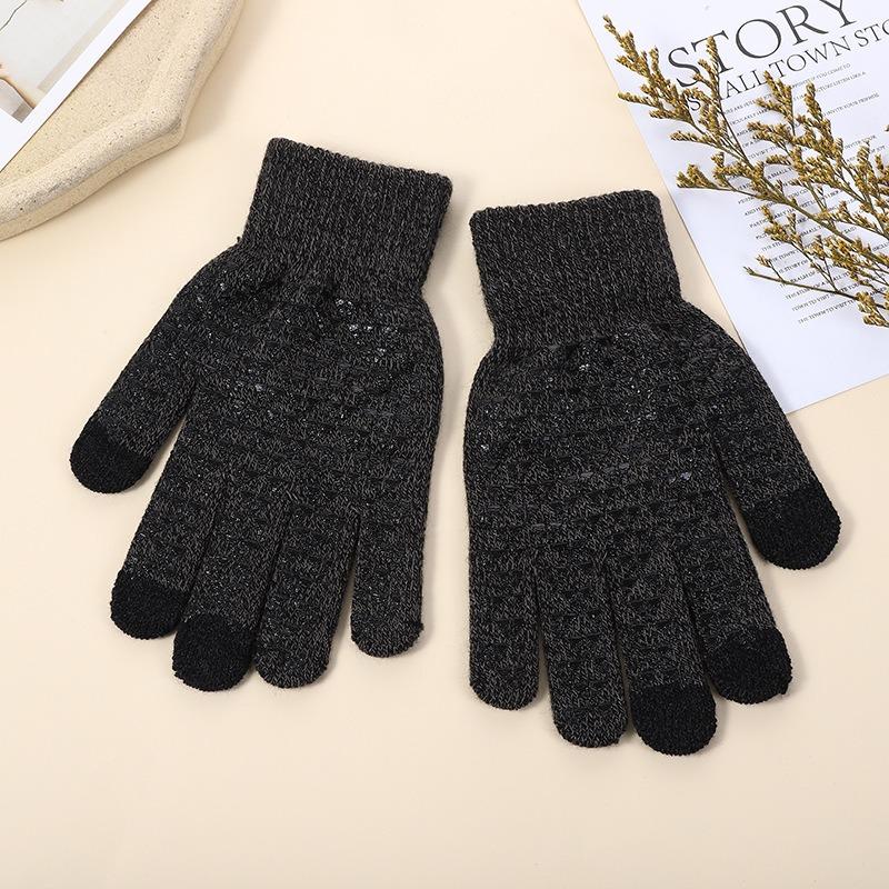 Knitted gloves, male and female couples warm in autumn and winter, couple's wool plush finger non-slip gloves