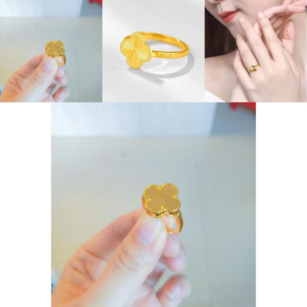 Beautiful Brass Gold Plated Four Leaf Clover Adjustable Ring Chic Jewelry For Women