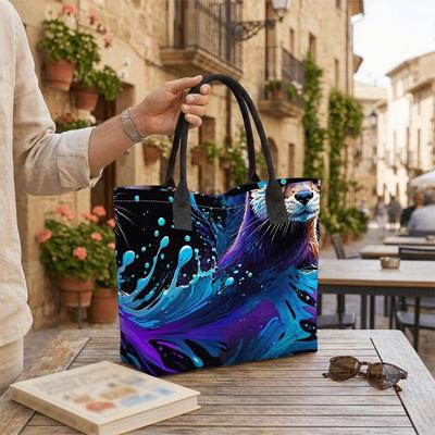 Watercolor Otter Pattern Tote Bag Fashion Daily Shoulder Bag Casual Large Capacity Shopping Handbag