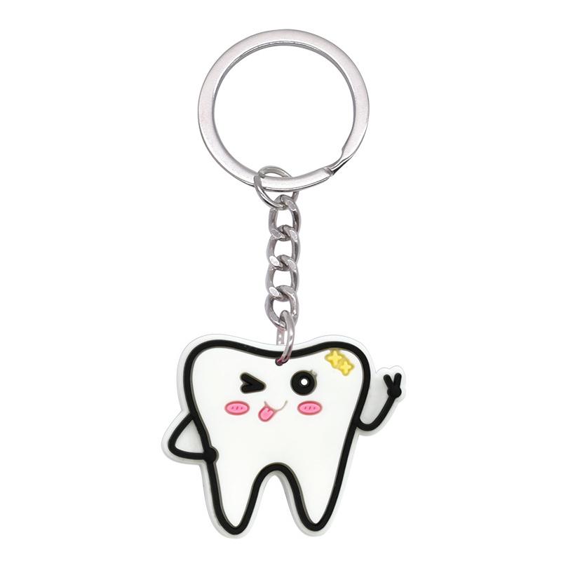 10 Pcs Dental Tooth Shape Model Simulation Keychain  Keyring Cartoon Lovely Girls Kids Gift Pendant Teeth Key Chain
