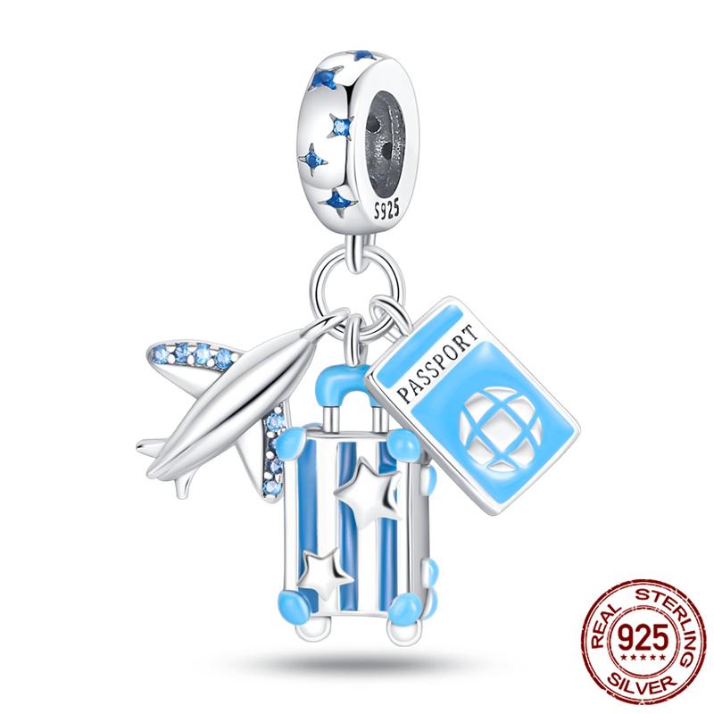 Luggage Airplane Passport Three-Piece Setcopper Charms Fitoriginal Bracelet Jewelry Making For Women Gift