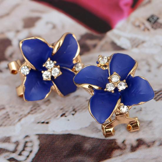 1 Pair Women Fashion Elegant Faux Crystal Camellia Ear Studs Earrings Jewelry for Daily Wear