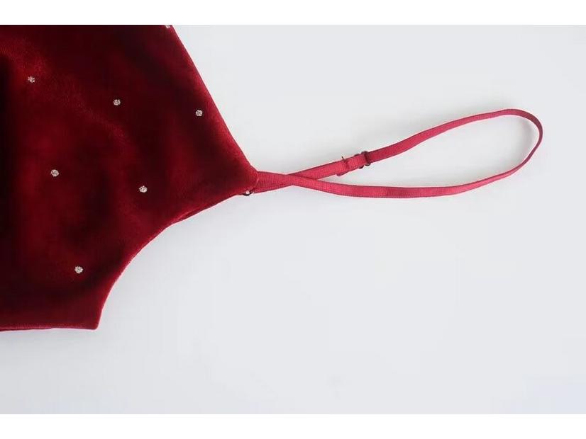 Autumn/Winter Velvet Ruched Slit Camisole Dress: European & American Style