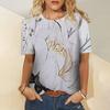 Summer Round Neck 3D Flower Dragonfly Print Top Fashionable Casual Short Sleeved Women's T-shirts