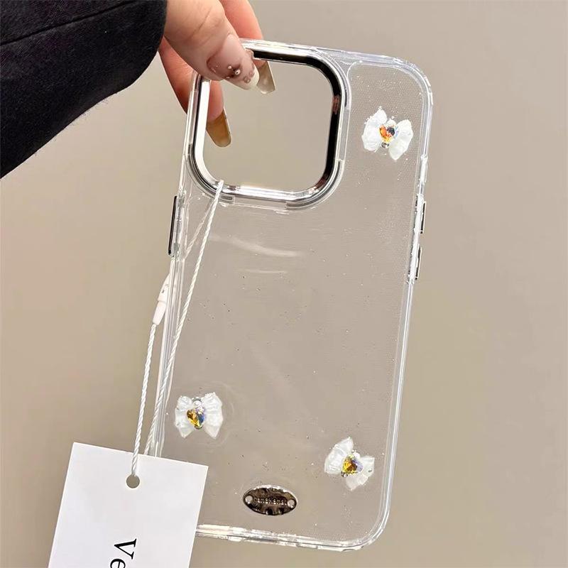 

3D Glitter Bow Back Clip Phone Case for IPhone 16 Pro Crossbody Chain Strap for Apple 15 Diamond X For iPhone 7/8/SE 2020