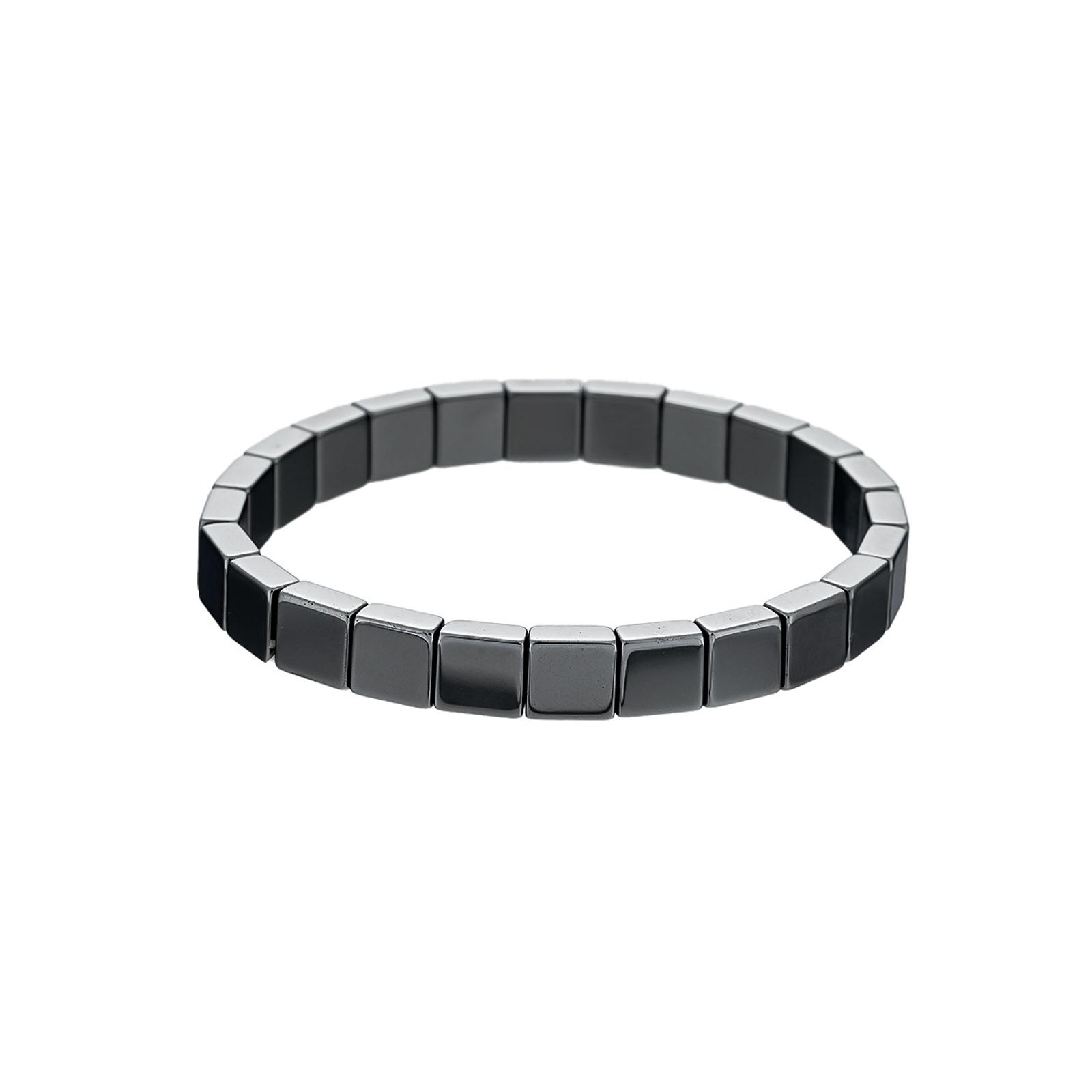 

Black Hematite Beaded Bracelet Square Bead Handchain Elastic Cord Wristband Stretch Unisex Fashion Jewelry