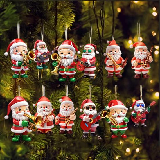 Yousheng Wooden Christmas Ornament 2D Santa Claus On Hot Air Balloon/Riding Bicycle/Penguin/Elf Hanging Ornaments for Xmas Tree Holiday Party Decor