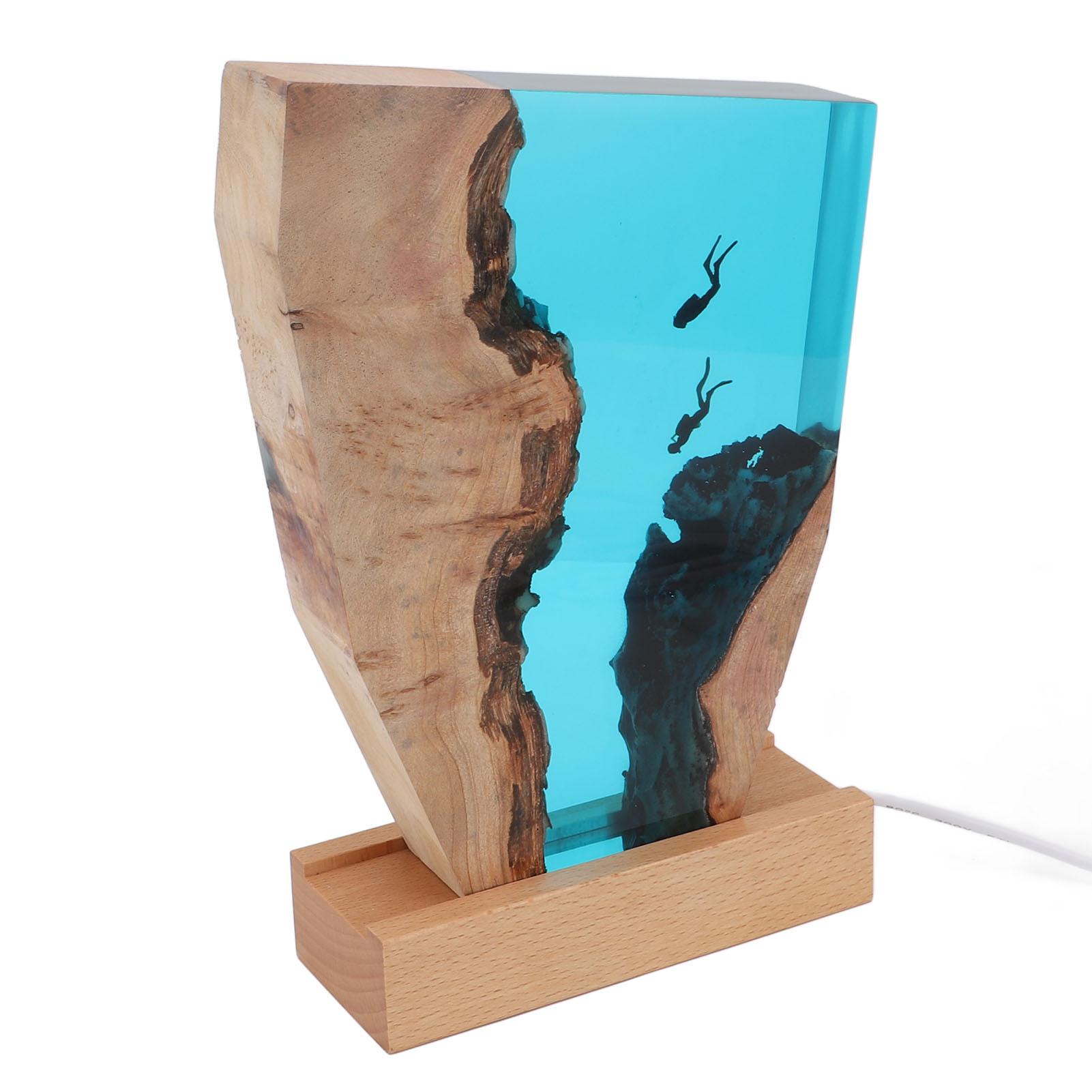 

Diver Night Light Colorful LED Wooden Resin Ocean Bedside Lamp Desktop Art Ornament For Office Bedroom Living Room Decor