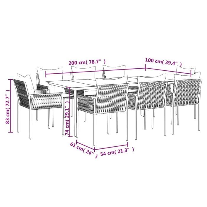 VidaXL Ensemble à manger de jardin 9 pcs coussins résine tressée acier 3187062