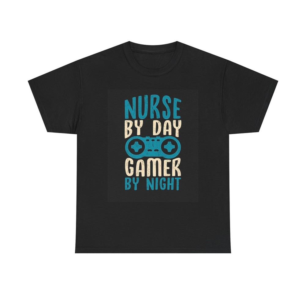 Nurse By Day Gamer By Night Graphic T Shirt Unisex Heavy Cotton Tee M