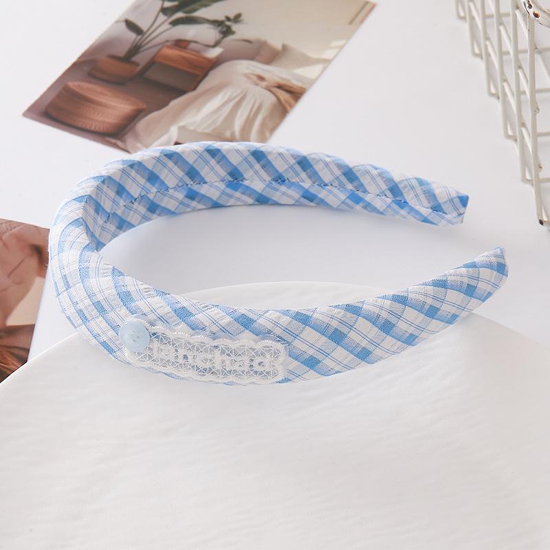 Korean Style Luxury Plaid Sponge Headband for Women - Non-Slip, High Skull Top