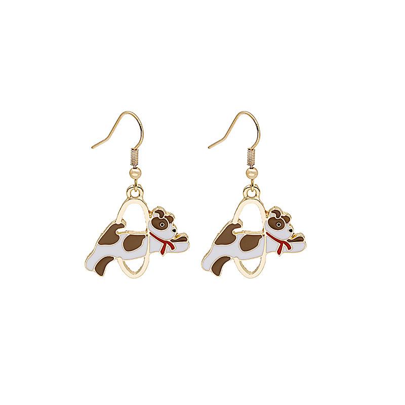 Fun Cartoon Asymmetrical Oil Drop Earrings, Guochao Panda Animal Fruit Earrings, Cute Mushroom Leaf Earrings