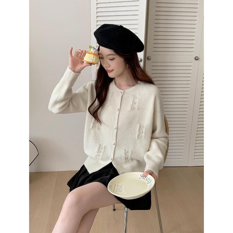 

Autumn new casual versatile loose pit strip knitted sweater fashion temperament crew neck knitted cardigan women average size