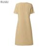 ZANZEA Women Daily Casual V-Neck Solid Color Summer Short Sleeve Dress