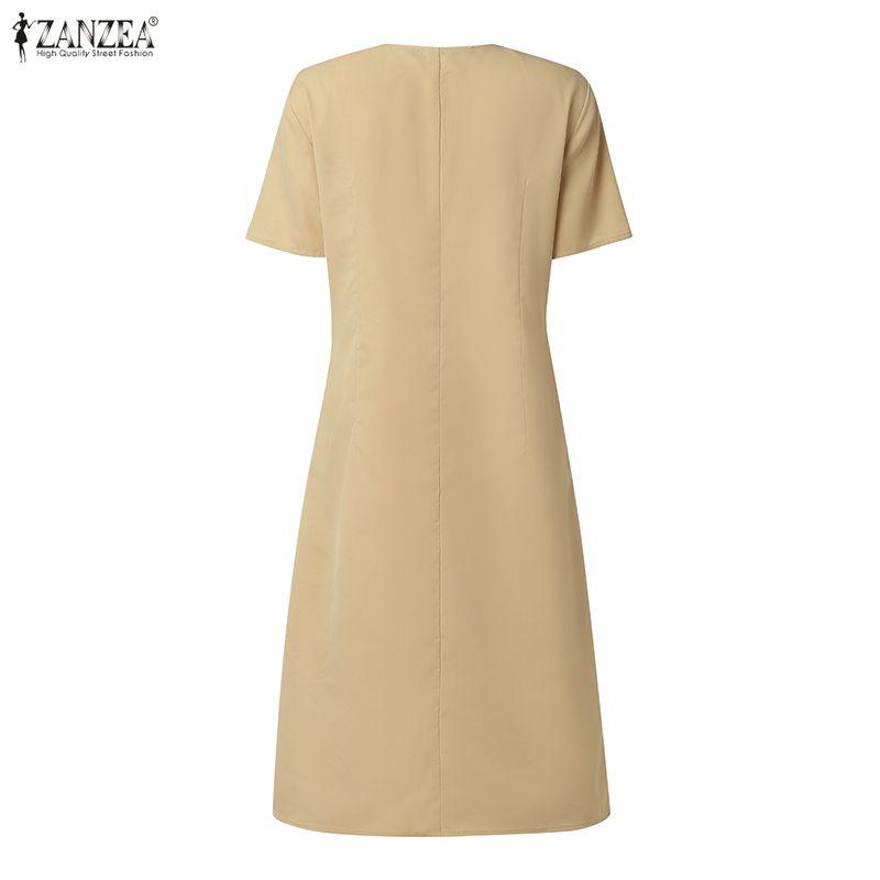 ZANZEA Women Daily Casual V-Neck Solid Color Summer Short Sleeve Dress