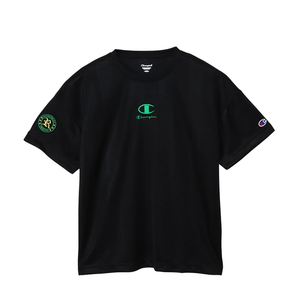 Champion Short Sleeve Crew School Sports Kids' T-Shirt, Neck, Quick-Drying, One-Point Logo, Boys' T-Shirt, Black, CK-ZS305