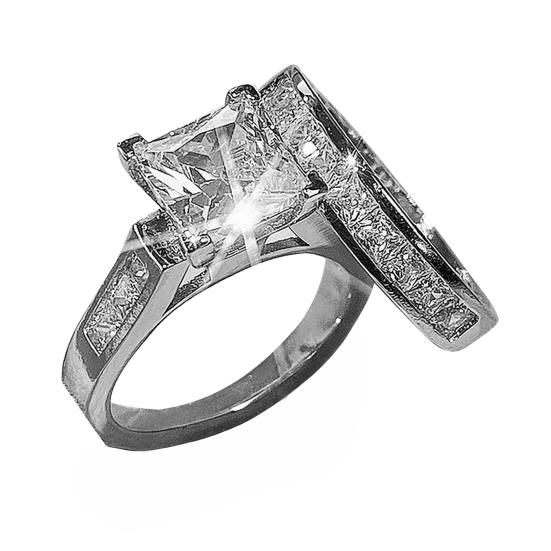

2Pcs/Set Women Ring Set Zinc Alloy Metal Rings with Rhinestones Claw Bezel Setting Classic Style Wedding Finger Bands US 6