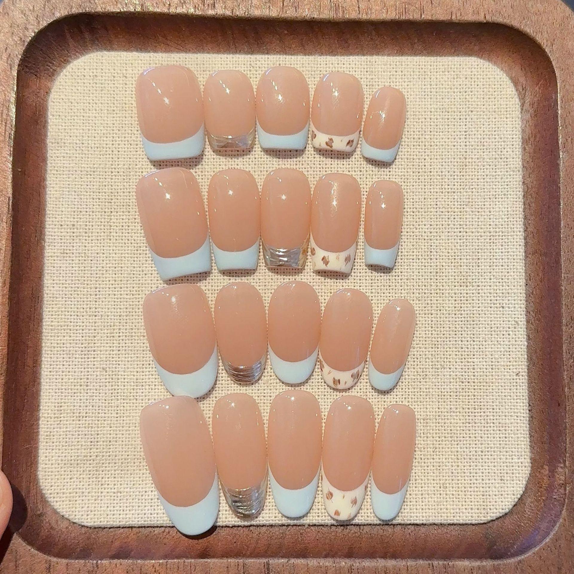 Handmade Press-On Nails: Classic Leopard Print French Design
