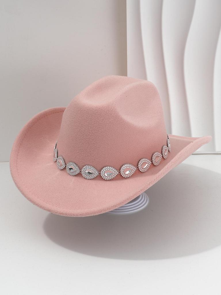 Women's Western Cowboy Hat with Teardrop Gem Embellishment - Vintage Jazz Party Hat.