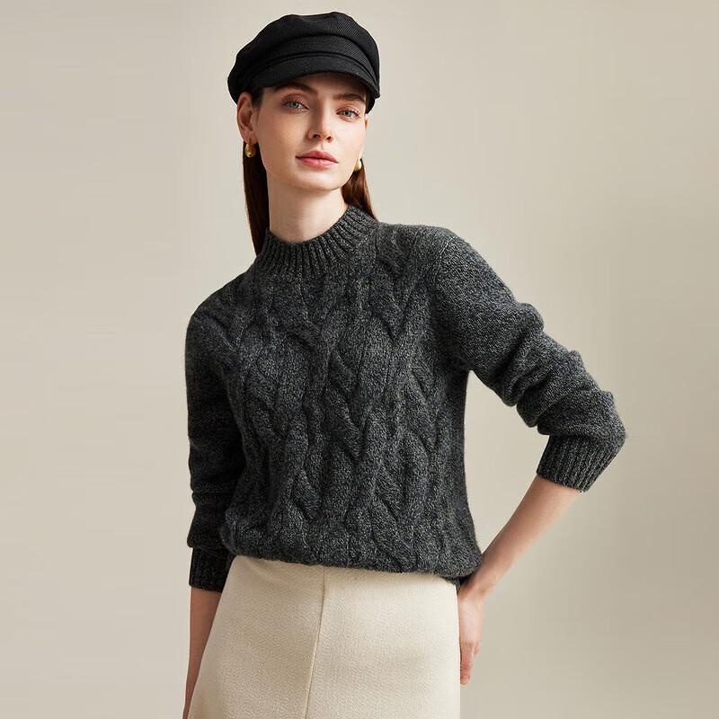 Zhaojun Women's Thick Half-Turtleneck Cashmere Cable Knit Sweater