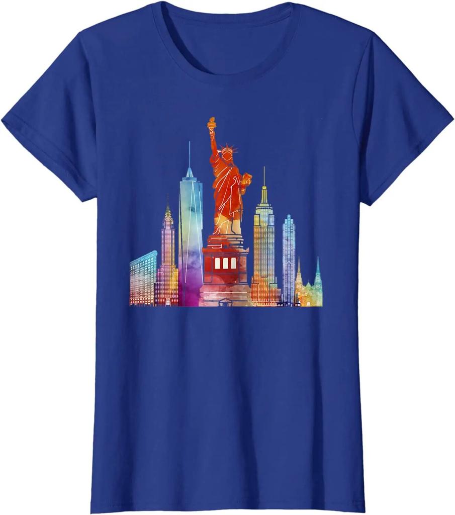 New York City Watercolour Statue of Liberty Unisex Women T-Shirt Streetwear Cotton Casual Daily Four Seasons Tees Oversized T Shirt
