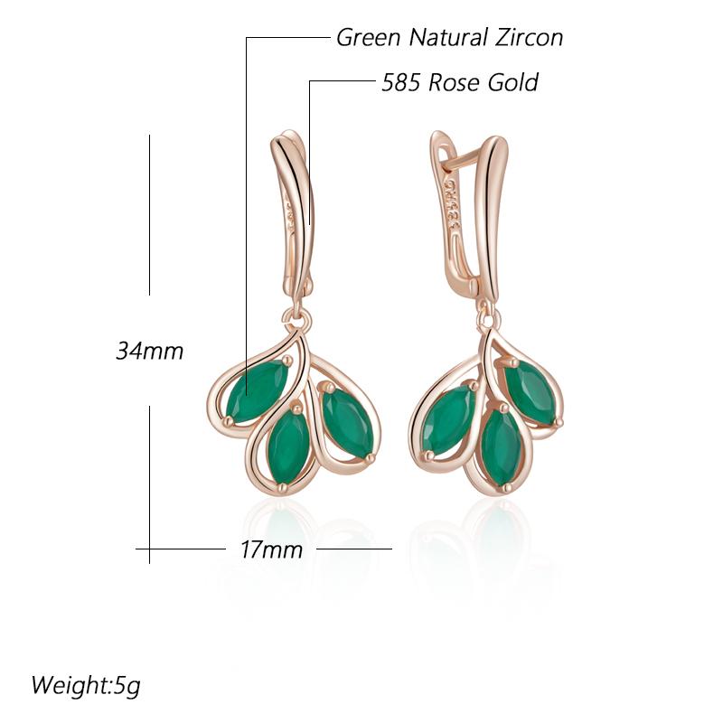 Green Crystal Flower Drop Earrings For Women Luxury  Rose Gold Color Natural Zircon Accessories Vintage Jewelry