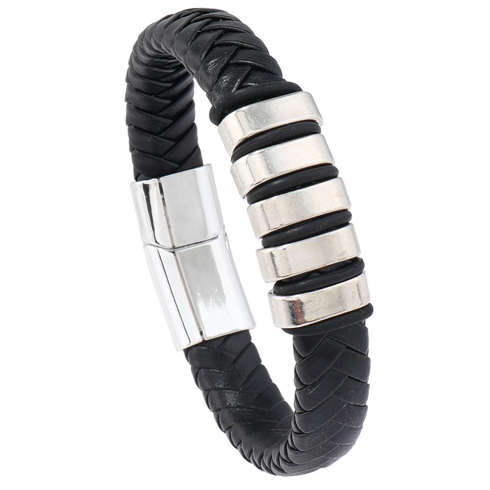 Popular Europe America Trendy Simple Woven Bracelet Alloy Magnetic Clasp Men's Fashion Wristband Jewelry Clothing Accessory