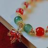 Chic Leaf Themed Red Jade Beads Bracelet for Women Ideal Jewelry Gift 1Pcs