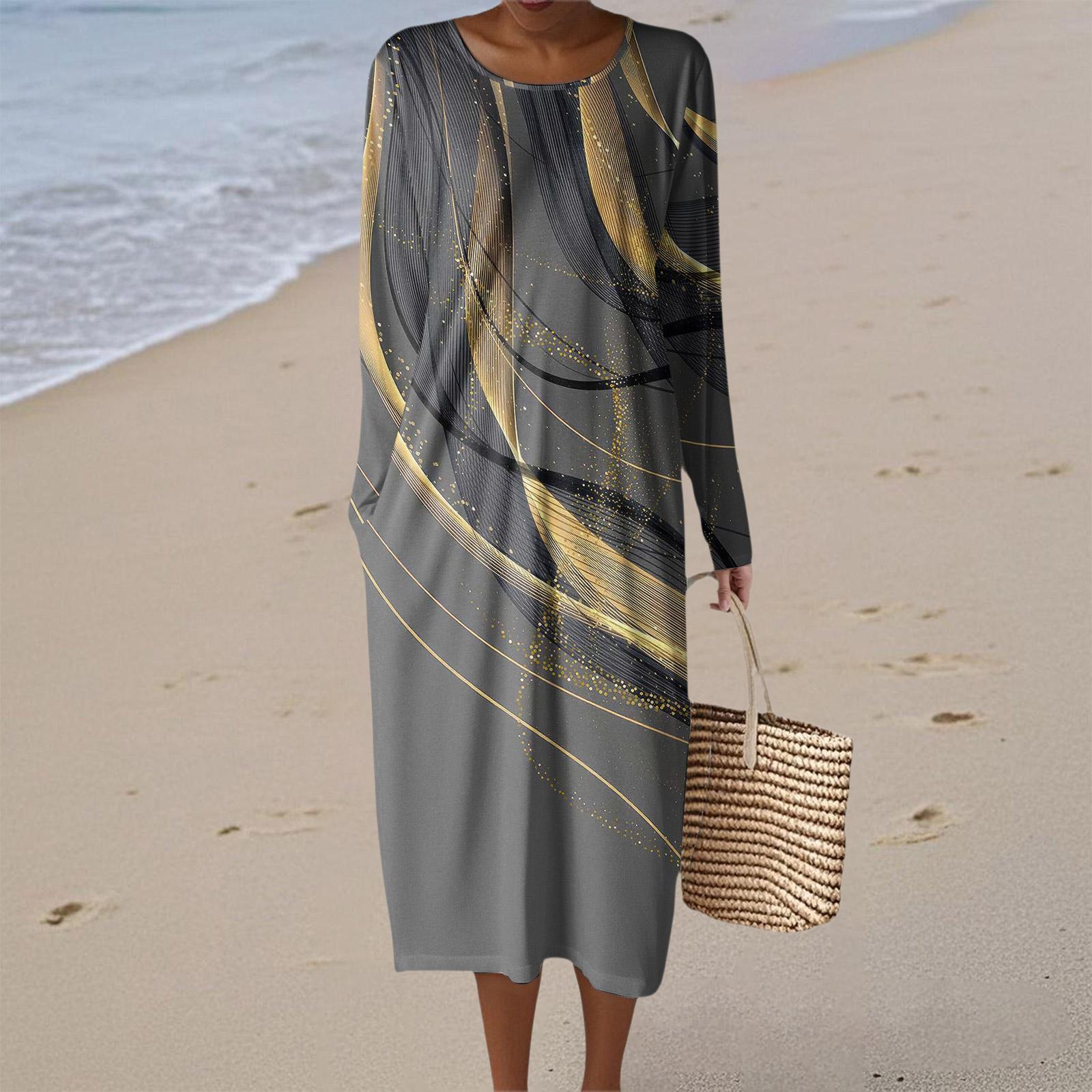 

Женское модное повседневное платье с длинным рукавом, в стиле ретро, с принтом, круглым вырезом, карманом, элегантное, сдержанное XL