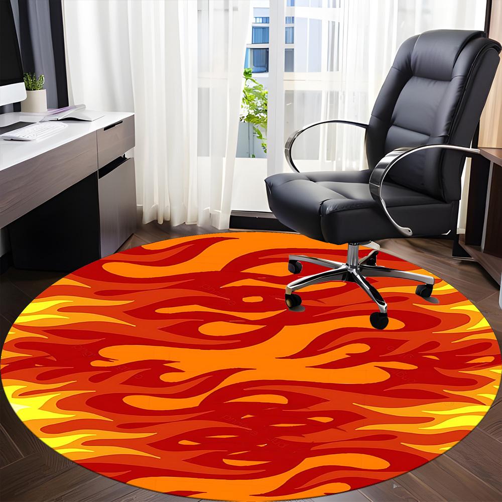 1pc Flame Pattern Chair Carpet for Office, Round Non Slip Durable Large Size Office Carpet, Suitable for Office