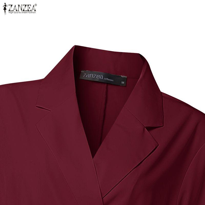 ZANZEA Damen Revers Elegant Langarm Lässig A-Linie Langes Kleid
