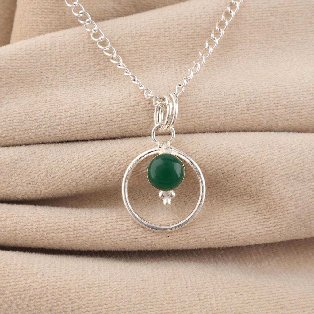 Green Onyx Cab Gemstone 925 Sterling Silver Jewelry Designer Pendant 1.2" For Her PP-68-23