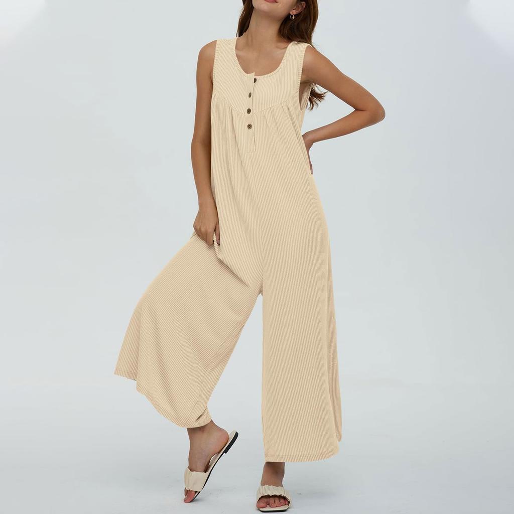 Women's U-neck Sleeveless Jumpsuit With Pocket Jumpsuit