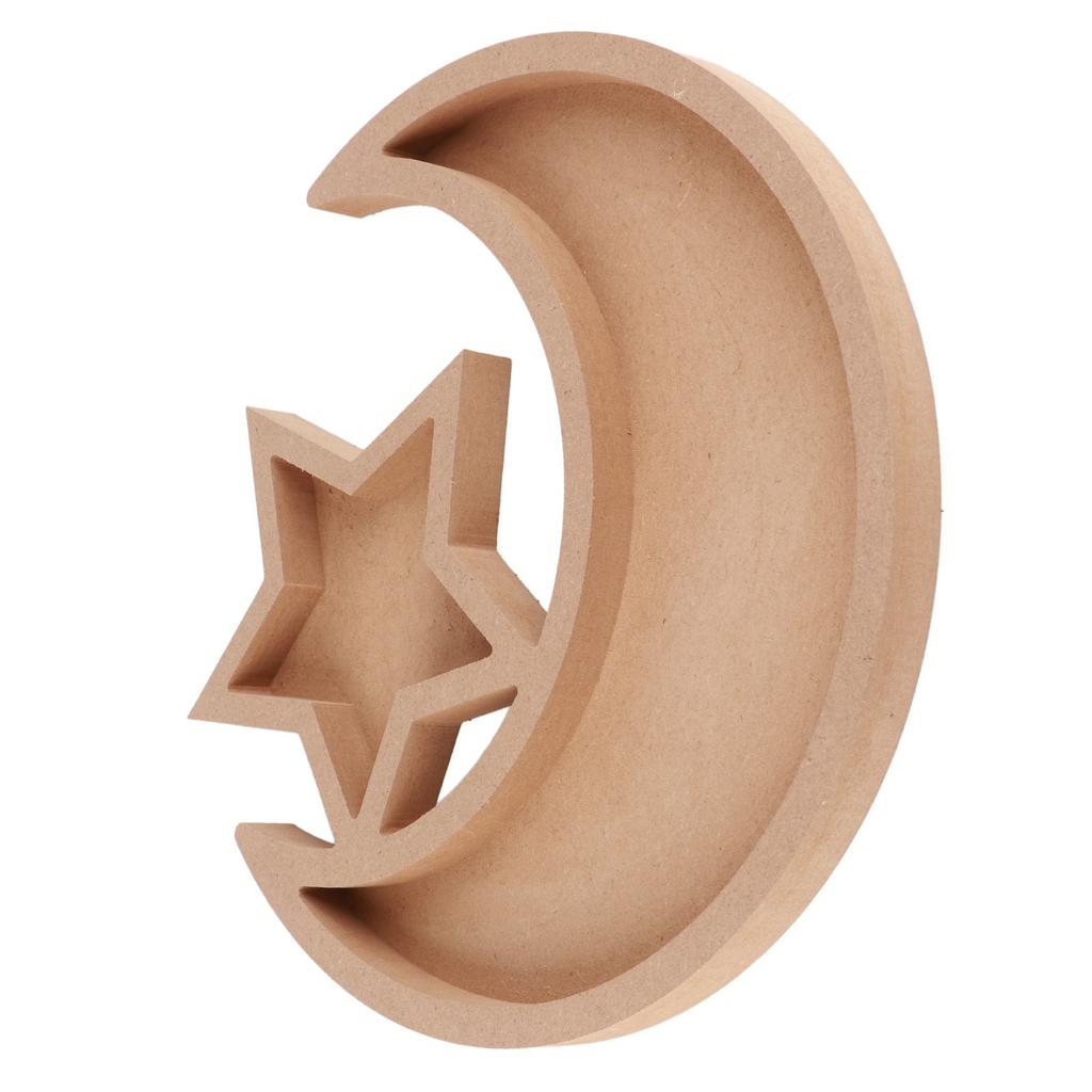 Eid Wooden Dessert Tray Cute Shape Multifunctional Ramadan Wood Moon Tray for Home Ramadan Party