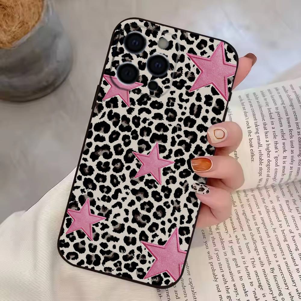 Leopard Print C-Cherry Star Phone Case Silicone Soft For IPhone 17 16 15 14 13 12 11 X XR Plus Pro Max Plus iPhone15pro