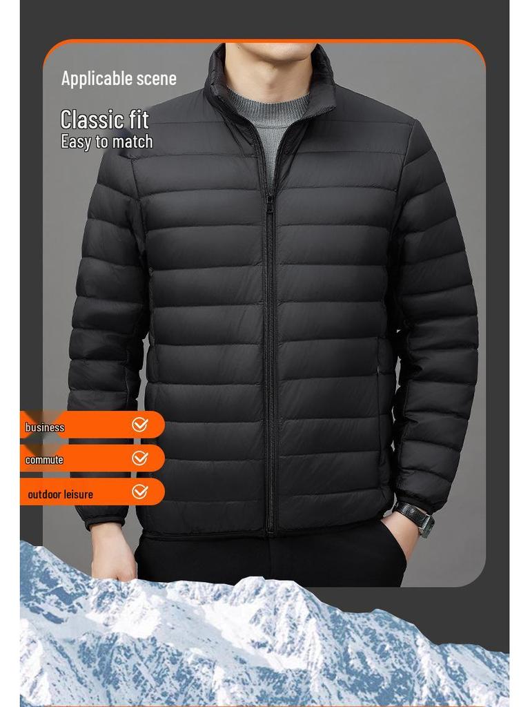 2024 Men's Lightweight Fashion Down Jacket - Short Stand Collar, White Duck Down, Warm Winter Coat