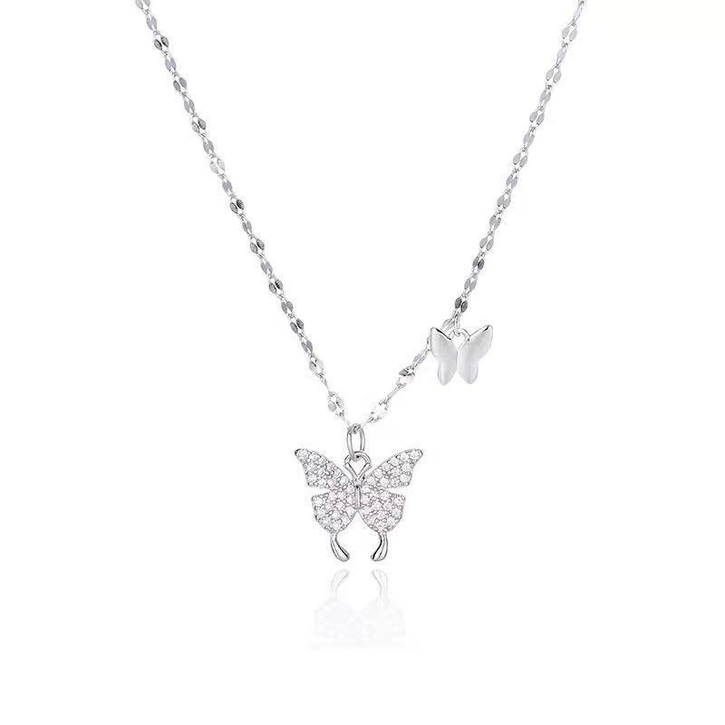Butterfly Necklace Women'S Premium Clavicle Chain Valentine'S Day Silver 999 Accessories