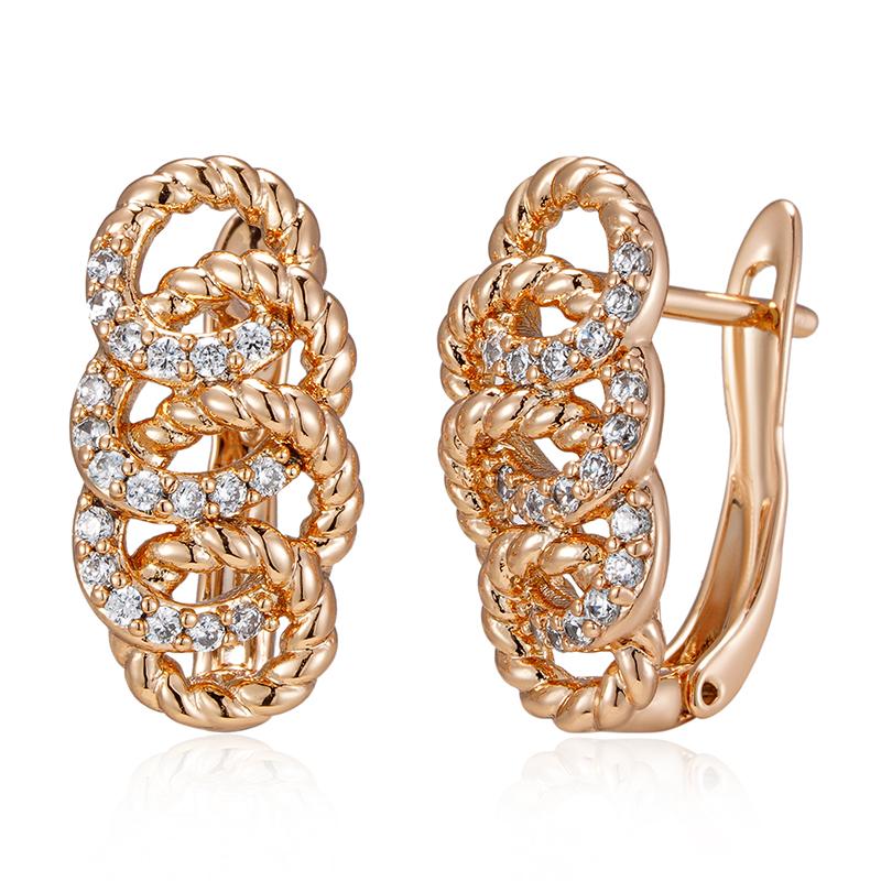 Kinel Flower Wreath Earrings For Women Rose Gold Color Shiny Zircon Vintage Jewelry