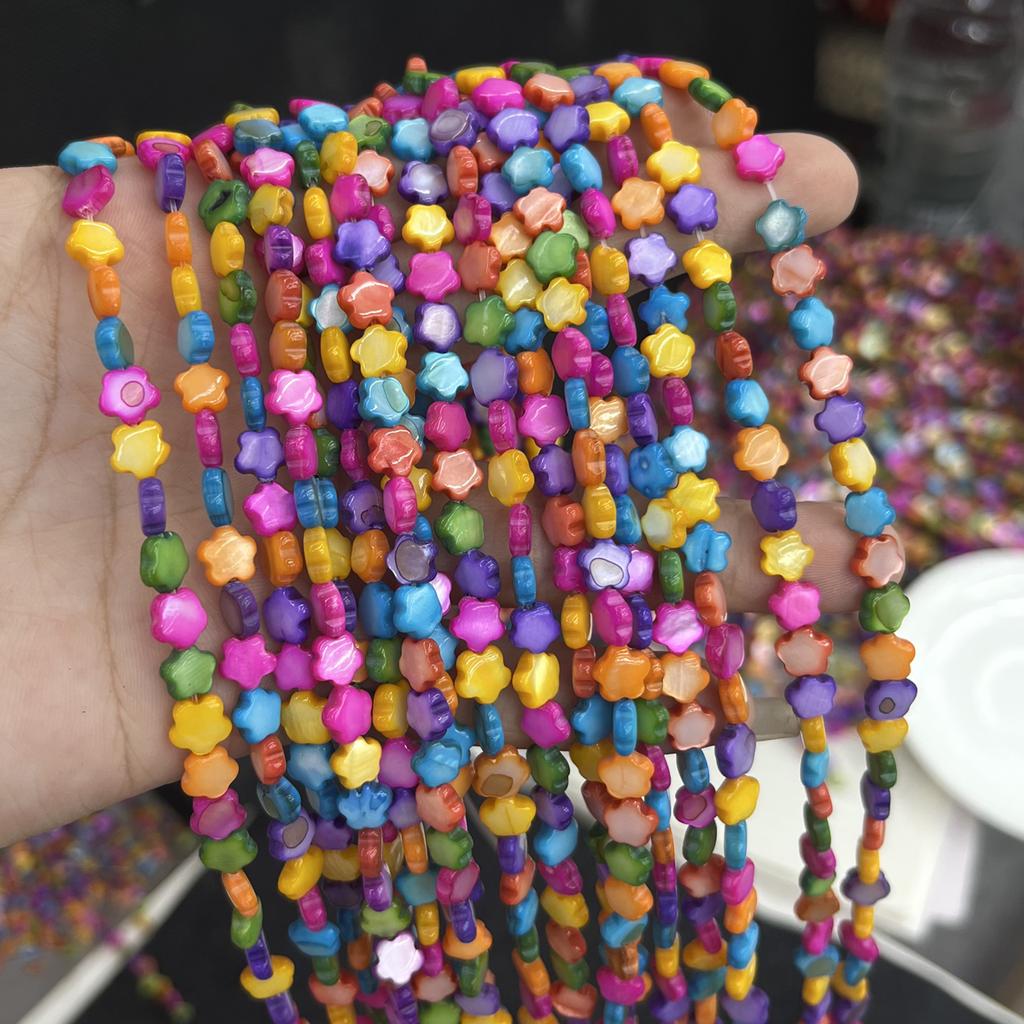 6x6mm Multicolor Star Natural Shell Beads Rainbow Iridescent Loose Beads for DIY Ramadan Jewelry Making & Bracelet Necklace Crafts 38cm