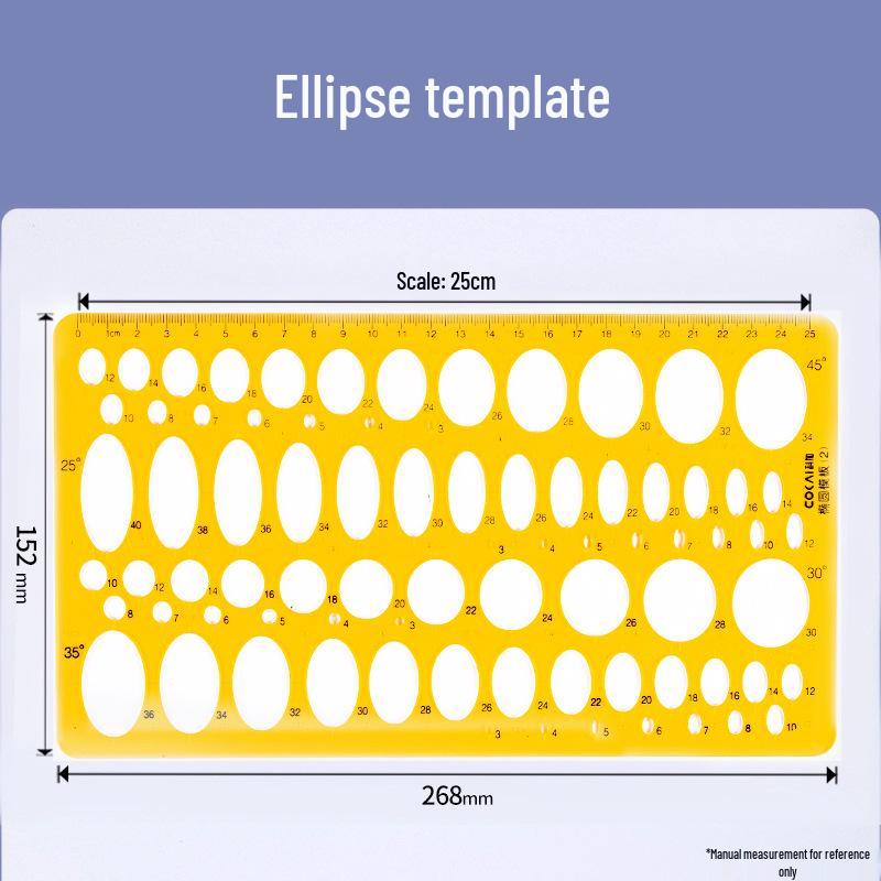 Multifunctional Drafting Ruler with Round, Square, Ellipse, and Polygon Templates for Students