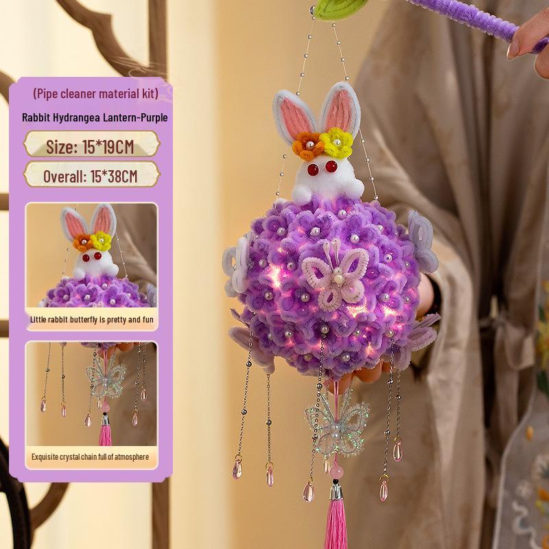 DIY Hydrangea Flower Lantern Kit with Butterfly and Chenille Rabbits - Mid-Autumn Festival