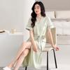 nightgown women's summer cotton short-sleeved bathrobe pajamas thin summer large size long one-piece bathrobe loungewear