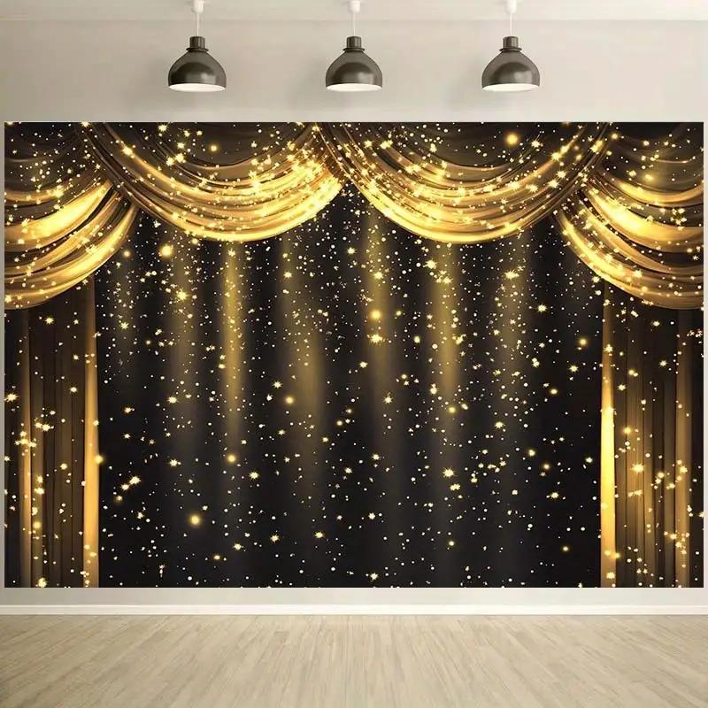 2D Plane 2D Banner 1 Piece of 2D Luxurious Golden Starry Night Sky Background Fabric Paired with Curtains