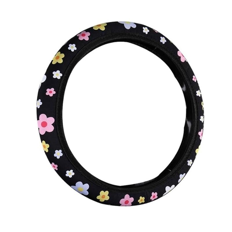 Elegant Auto Steering Wheel Covers with Flower Pattern, Soft Fabric Grip, Secure Comfortable Driving Quick Installation