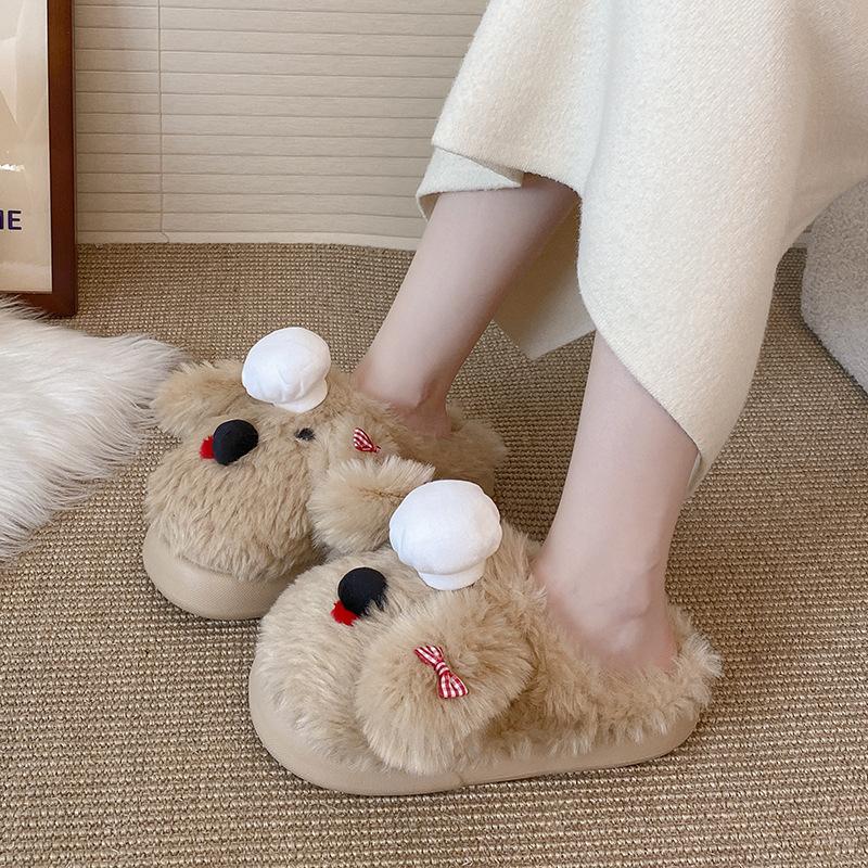 Cartoon cute ugly cute puppy fluffy shoes warm thick-soled non-slip bag head slippers 2025 winter new indoor comfort